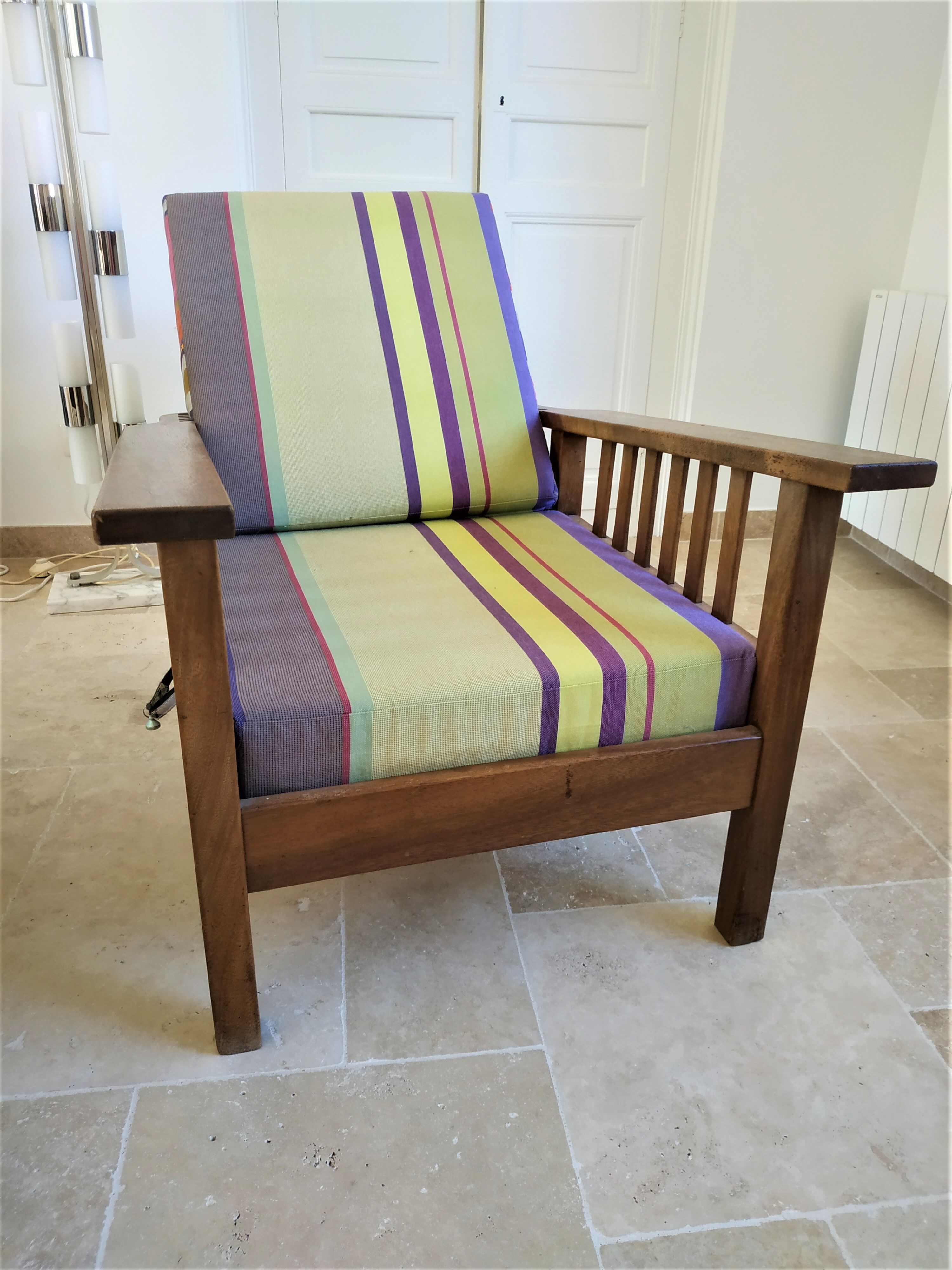 Morris armchairs reclining backrest in exotic wood