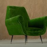 Green velvet armchairs by Gigi Radice, Italy 1950s set of 2