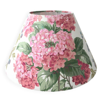 Abat-jour motif hortensias, fleurs cottage anglais,  tissu vintage