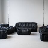 Black Leather Sandra Sofa Set by Annie Hieronimus for Ligne Roset, 1973, Set of 6