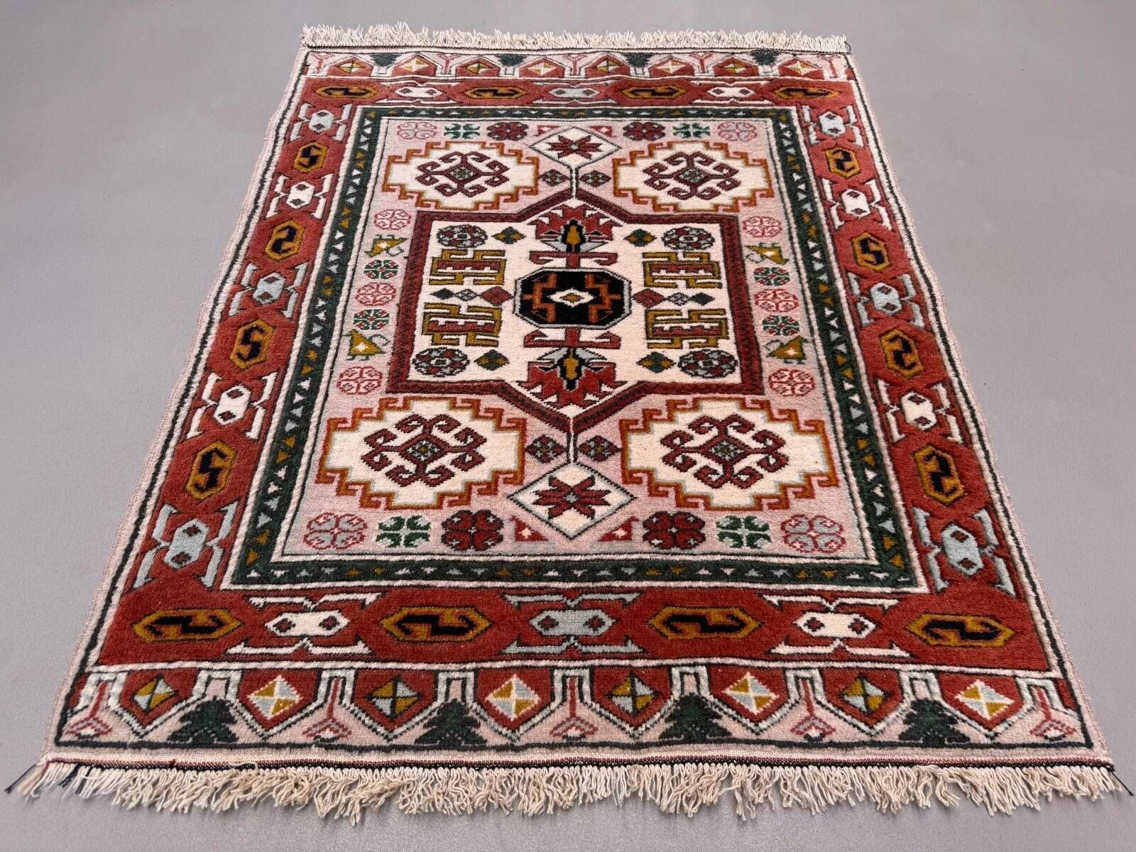 Old Turkish Kazak rug 90x115 cm vintage tribal, square medium 2574