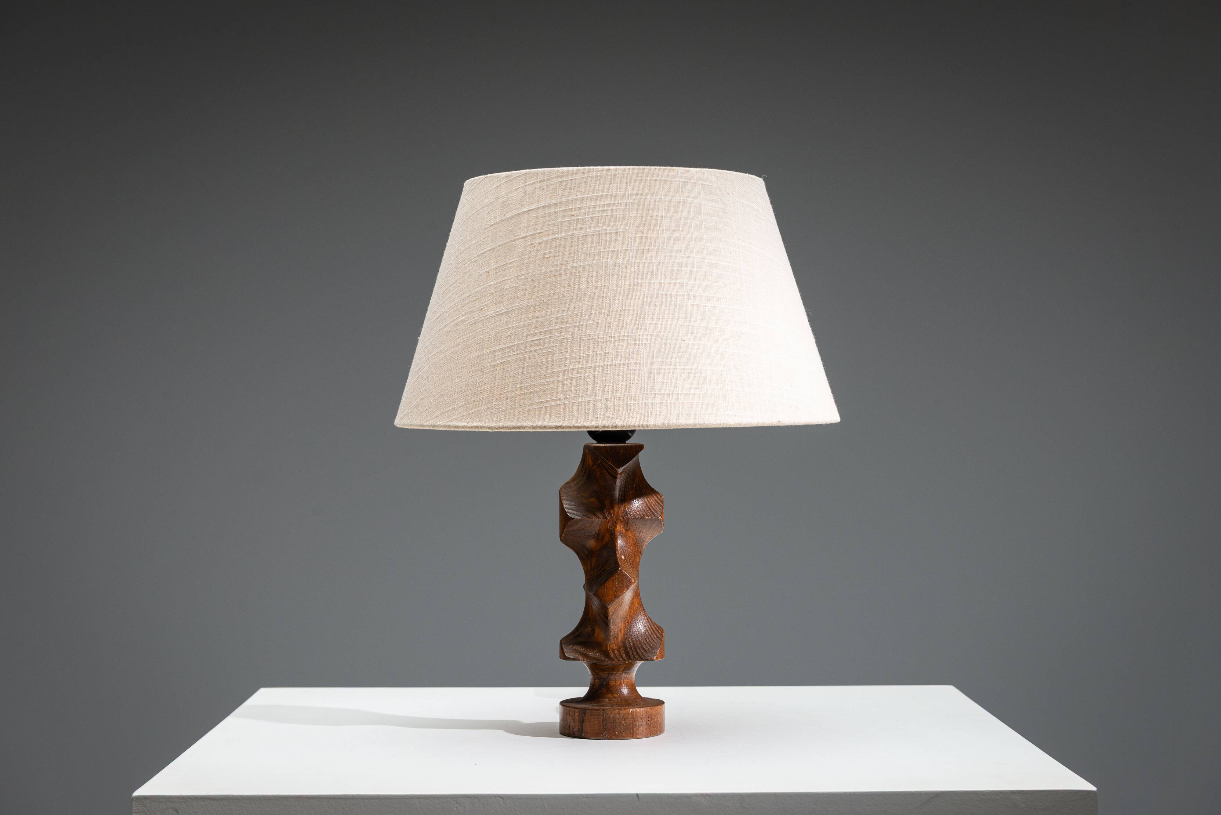 Mid-century brutalist wooden table lamp
