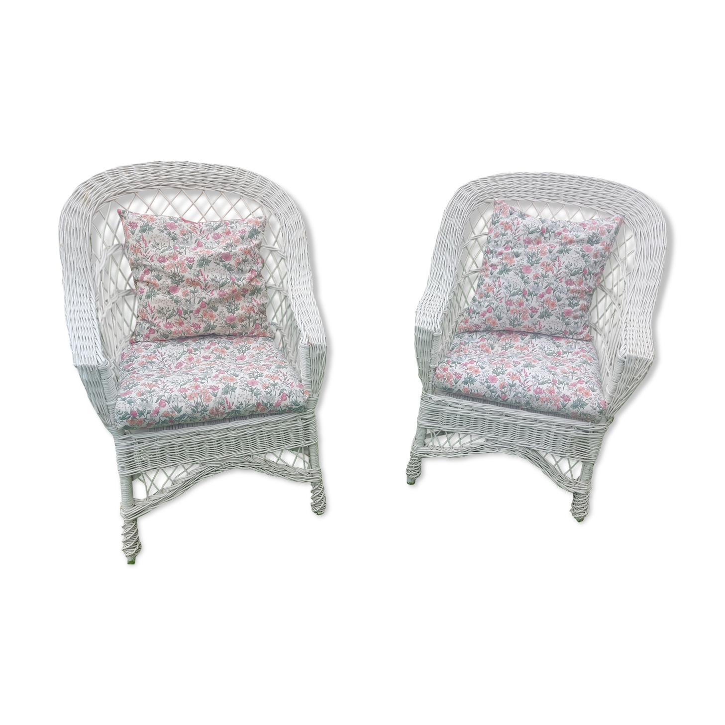 Rattan armchairs, white lacquered