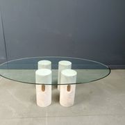 Table basse vintage en travertin et verre, années 1970