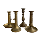 Set 4 vintage brass candlesticks patinated