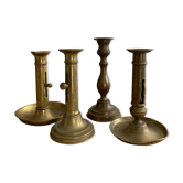 Set 4 bougeoirs laiton vintage patiné