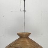 Pencil Split Reed Rattan Bamboo Pendant Lamp, Italy 1970s