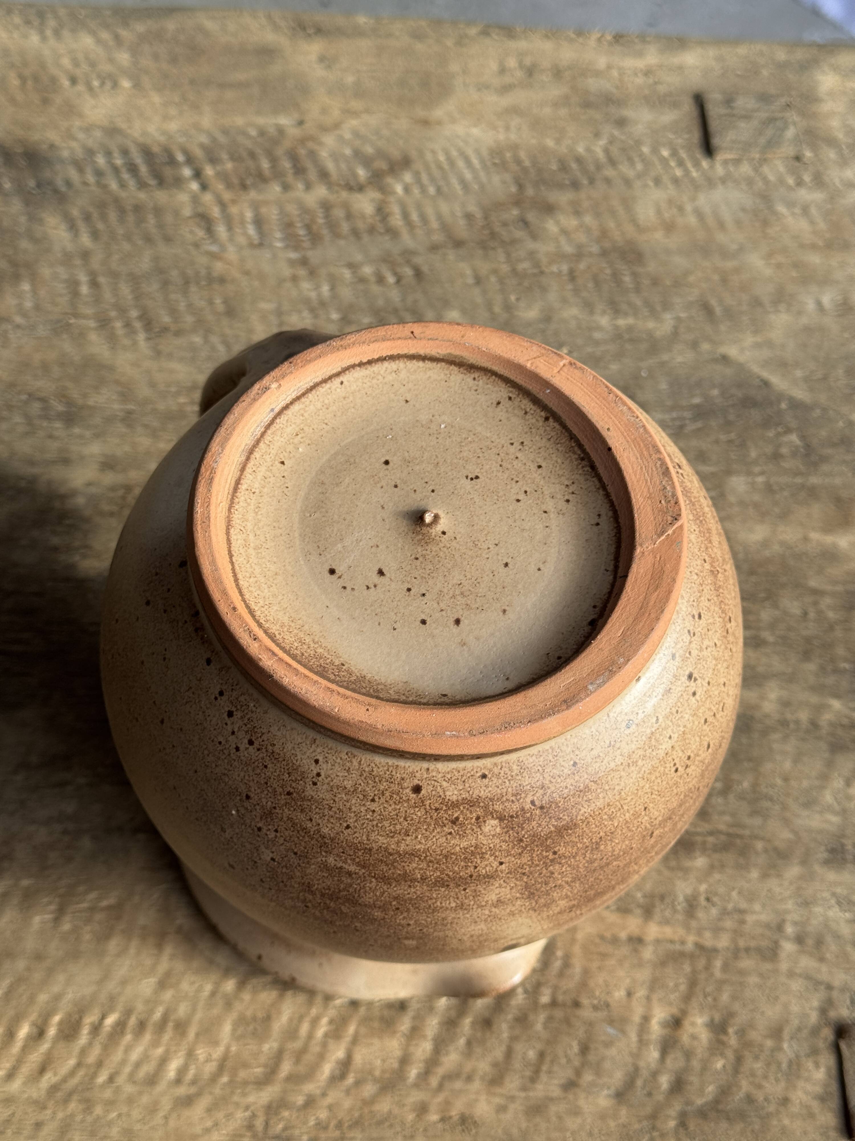 Vintage brutalist stoneware pink wine cooler pitcher H19