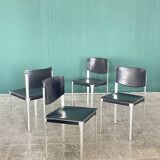 Set of 4 Matteo Grassi Postmodern Black Leather Dining Chairs, Italy, 1980s