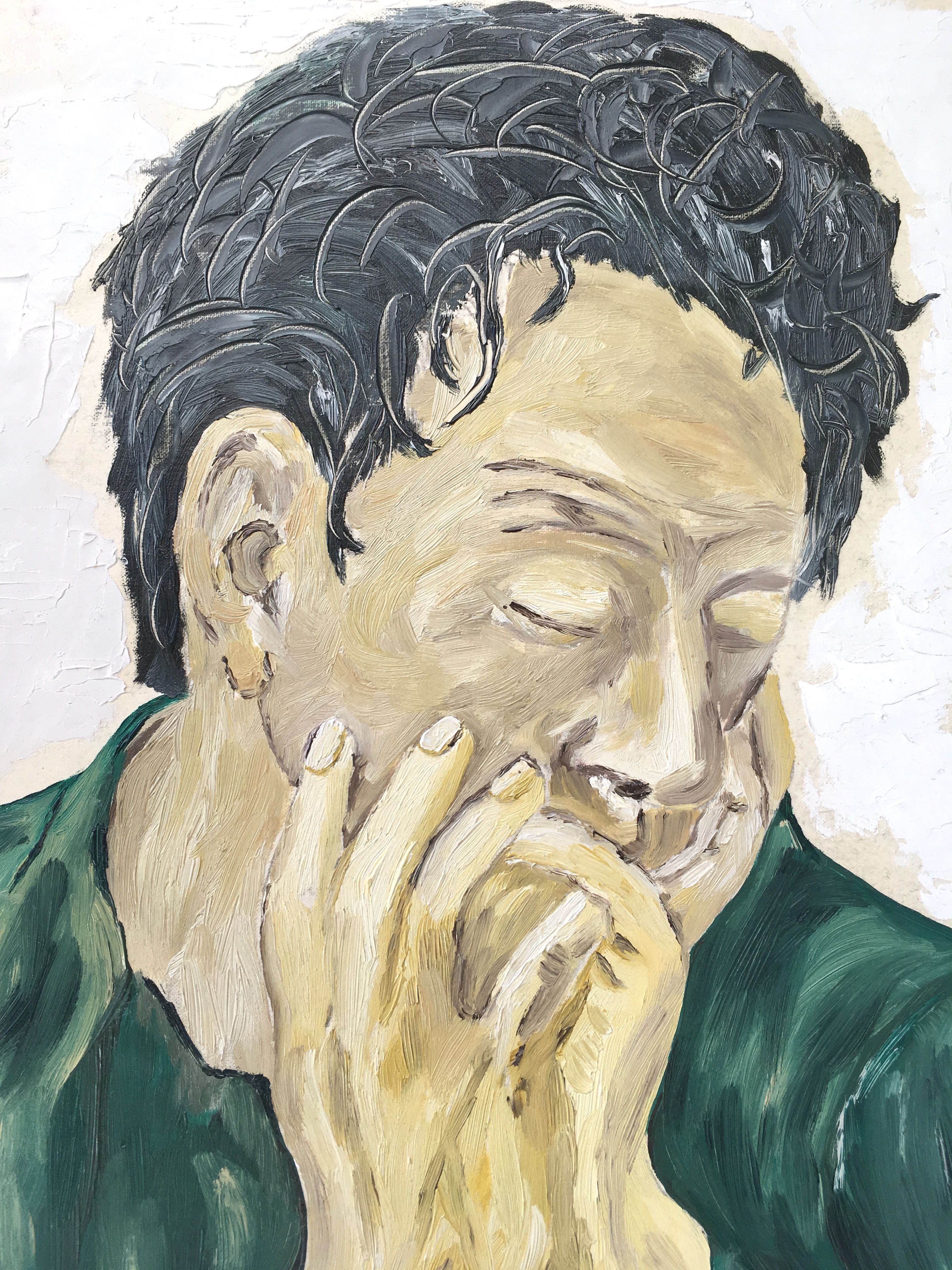 Oil on wood painting male portrait