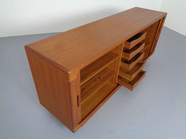 Large Teak Tambour Sideboard from Dyrlund, Denmark, 1970s