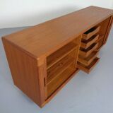Large teak tambour sideboard from Dyrlund, Denmark, 1970s.