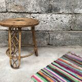 Bamboo stool 50s Decoration natural wood rattan wicker Vintage Plant Door