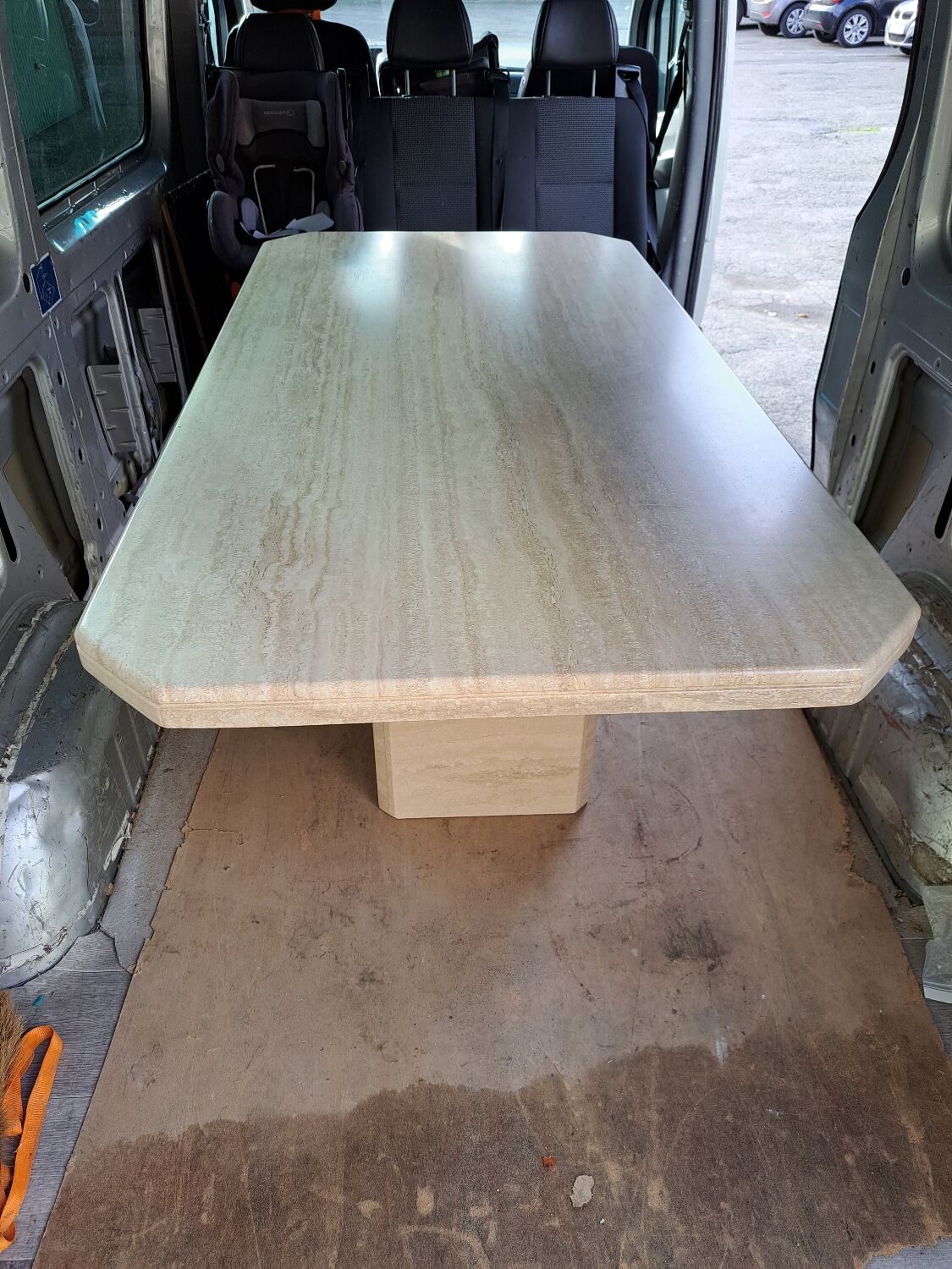 Travertine dining table.