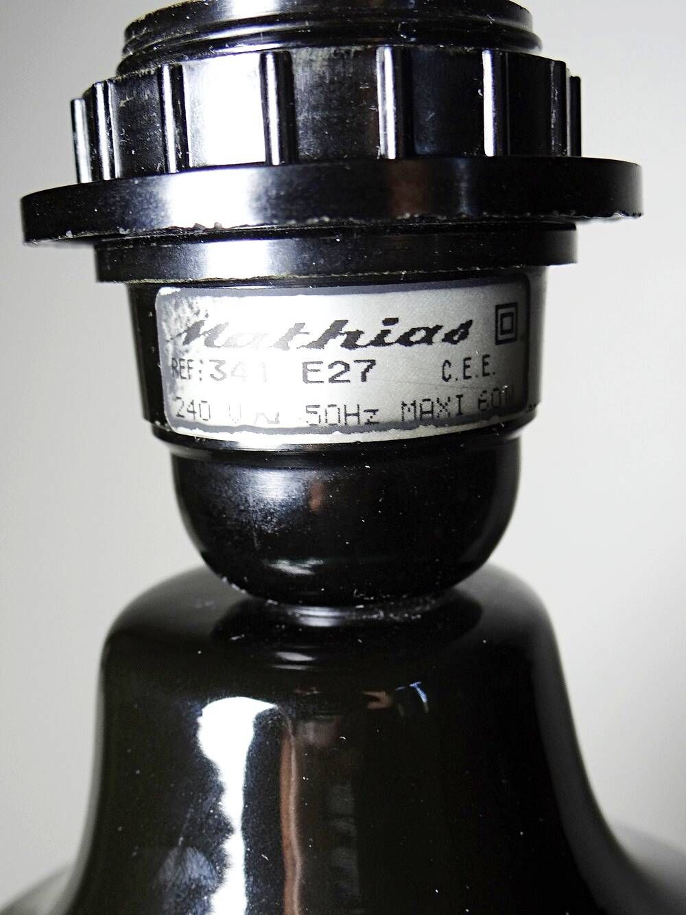 Large vintage Mathias lamp in green and black ceramic, 1970s.