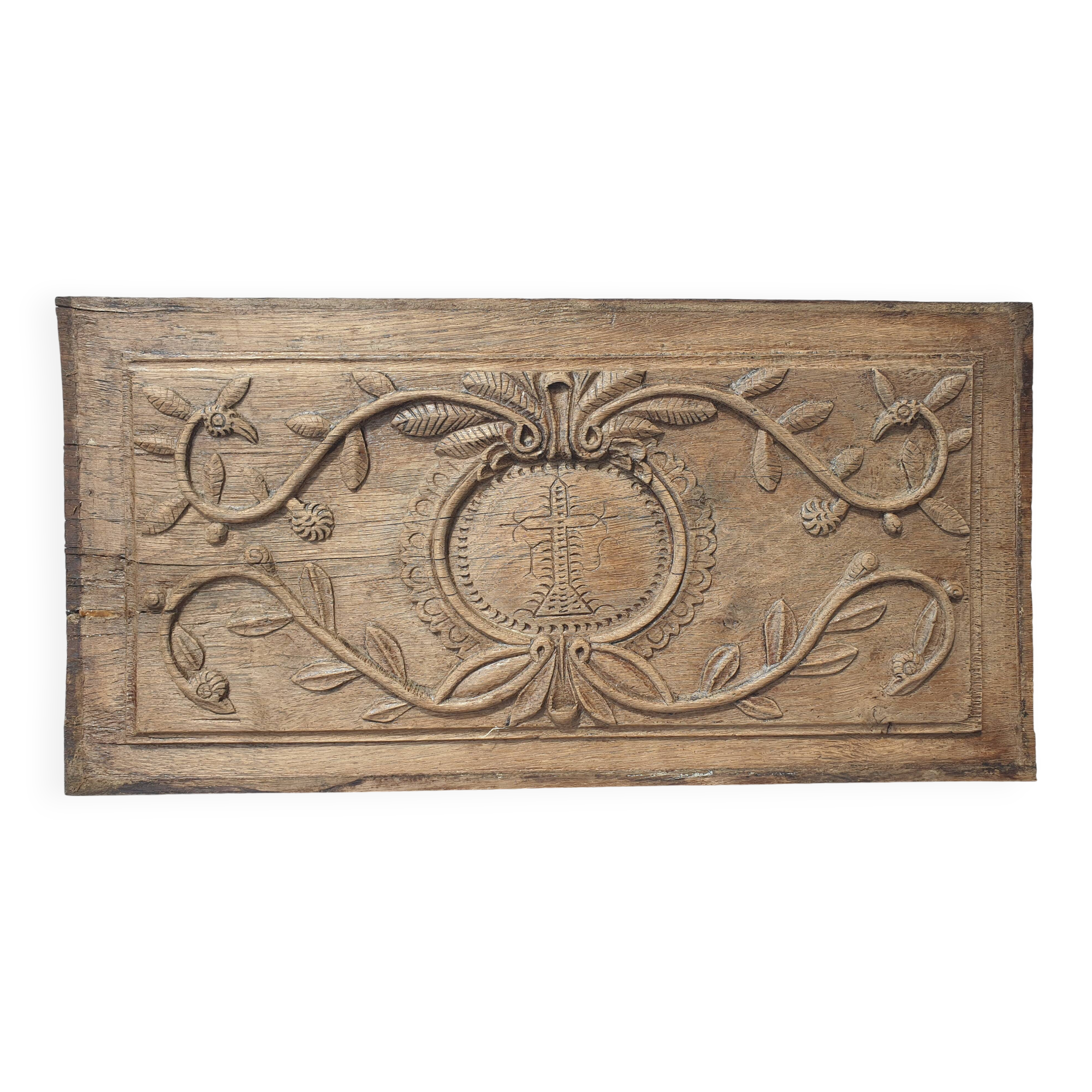 18th century carved wooden plaque bas-relief panel
