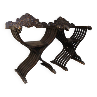 Pair of Antique savonarola folding chairs