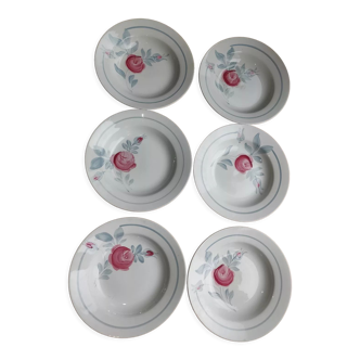 Lot de 6 assiettes creuses en demi porcelaine de Saint Amand modèle 30A2