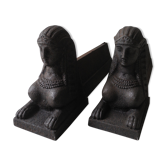 Paire chenets anciens fonte sphinx andirons déco retour egypte