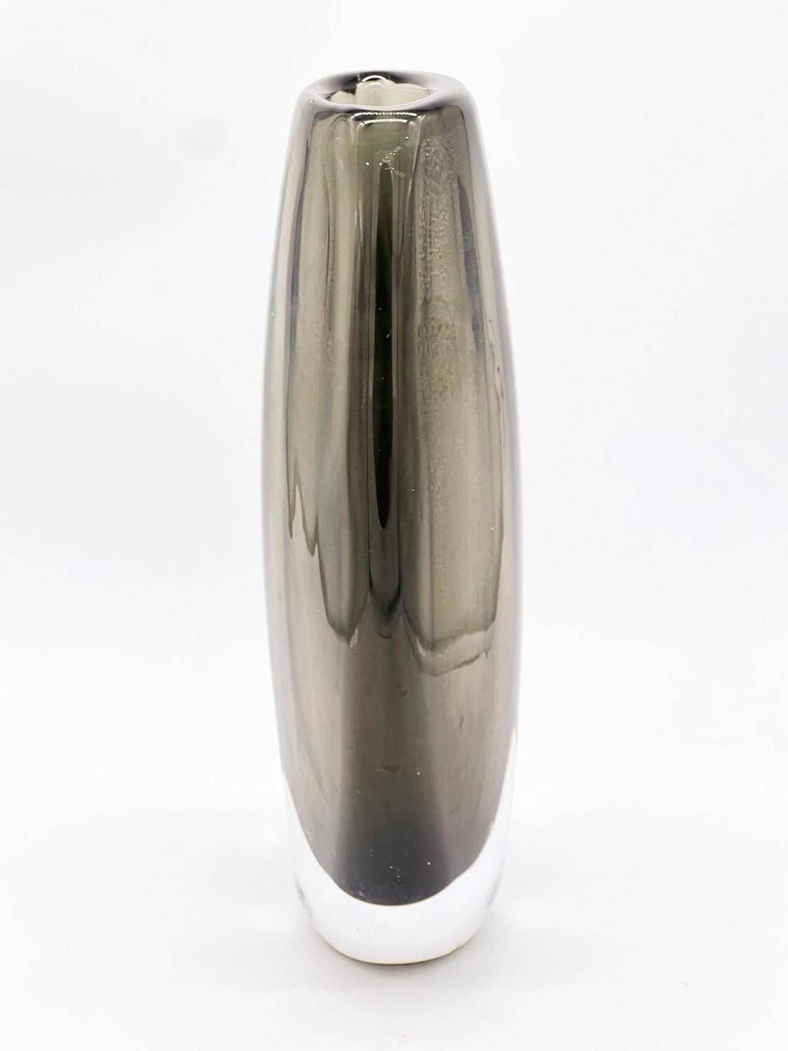 Vintage Thick and Massive Swedish Orrefors Vase in Grey/Green Sommerso Glass