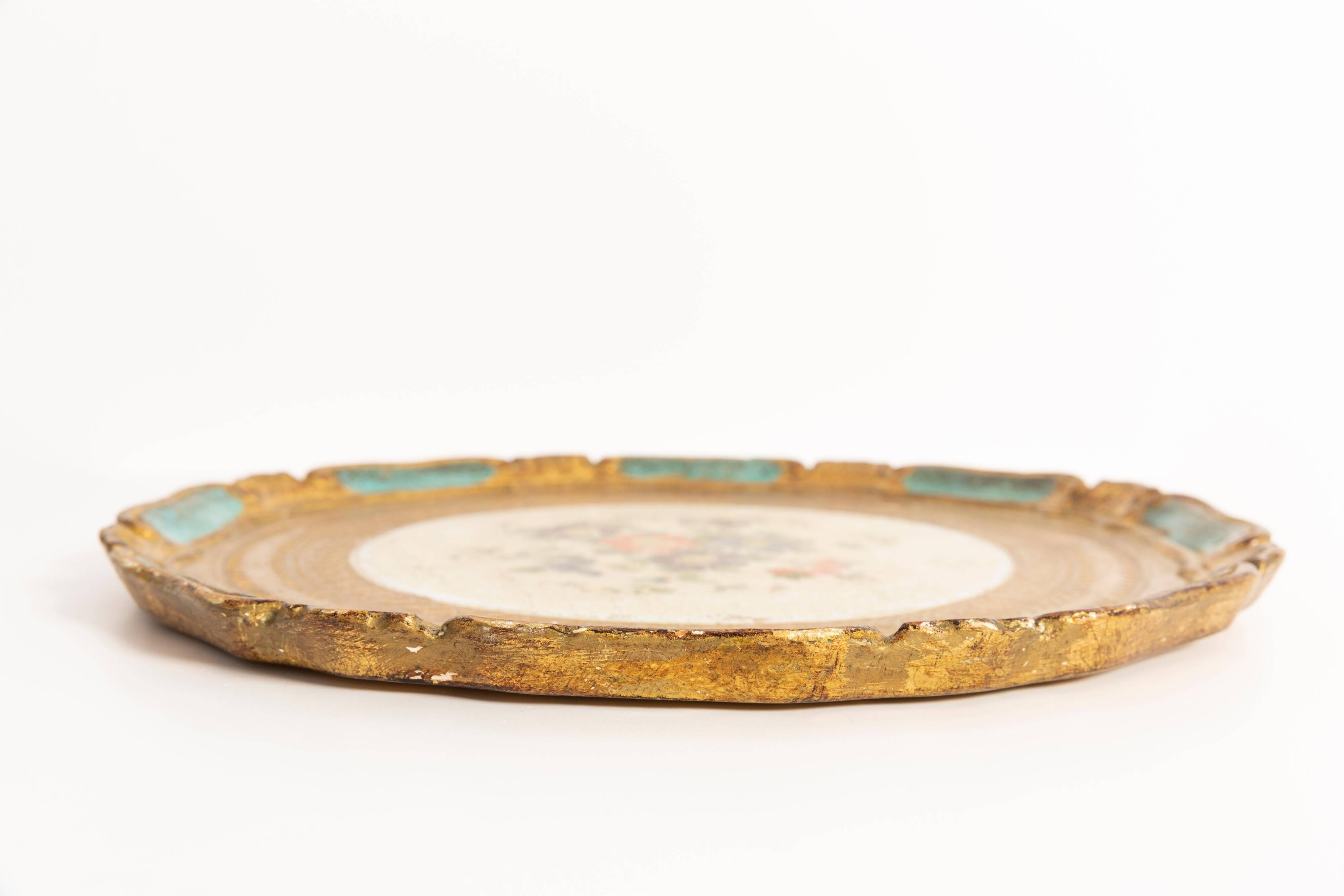 Vintage light blue decorative wooden plate, Italy, 1960s.