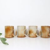 Set of 4 stoneware mugs, artisanal pottery, 1980