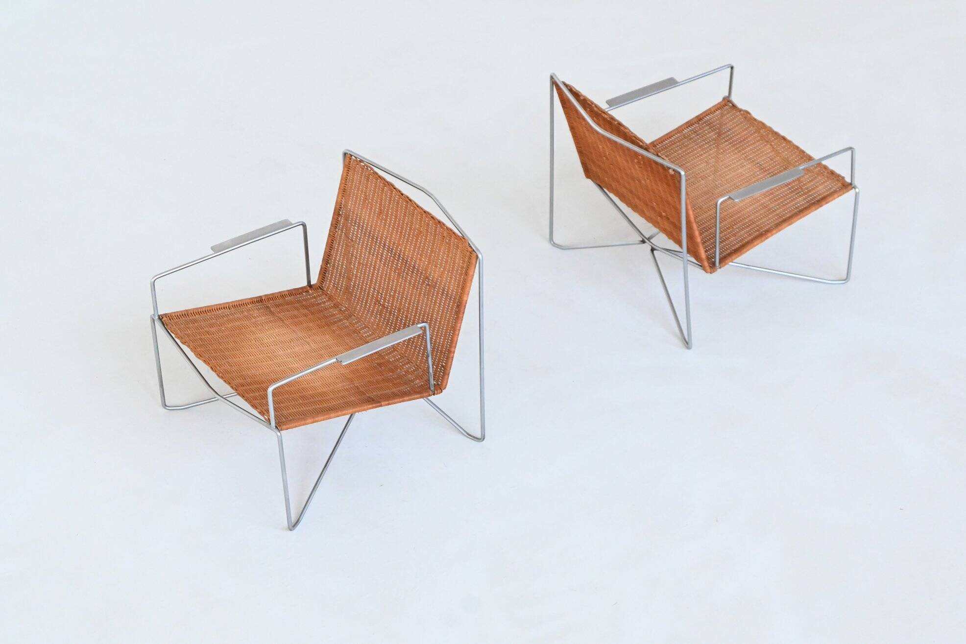 Pair of lounge chairs steel and rattan Gelderland The Netherlands 1964