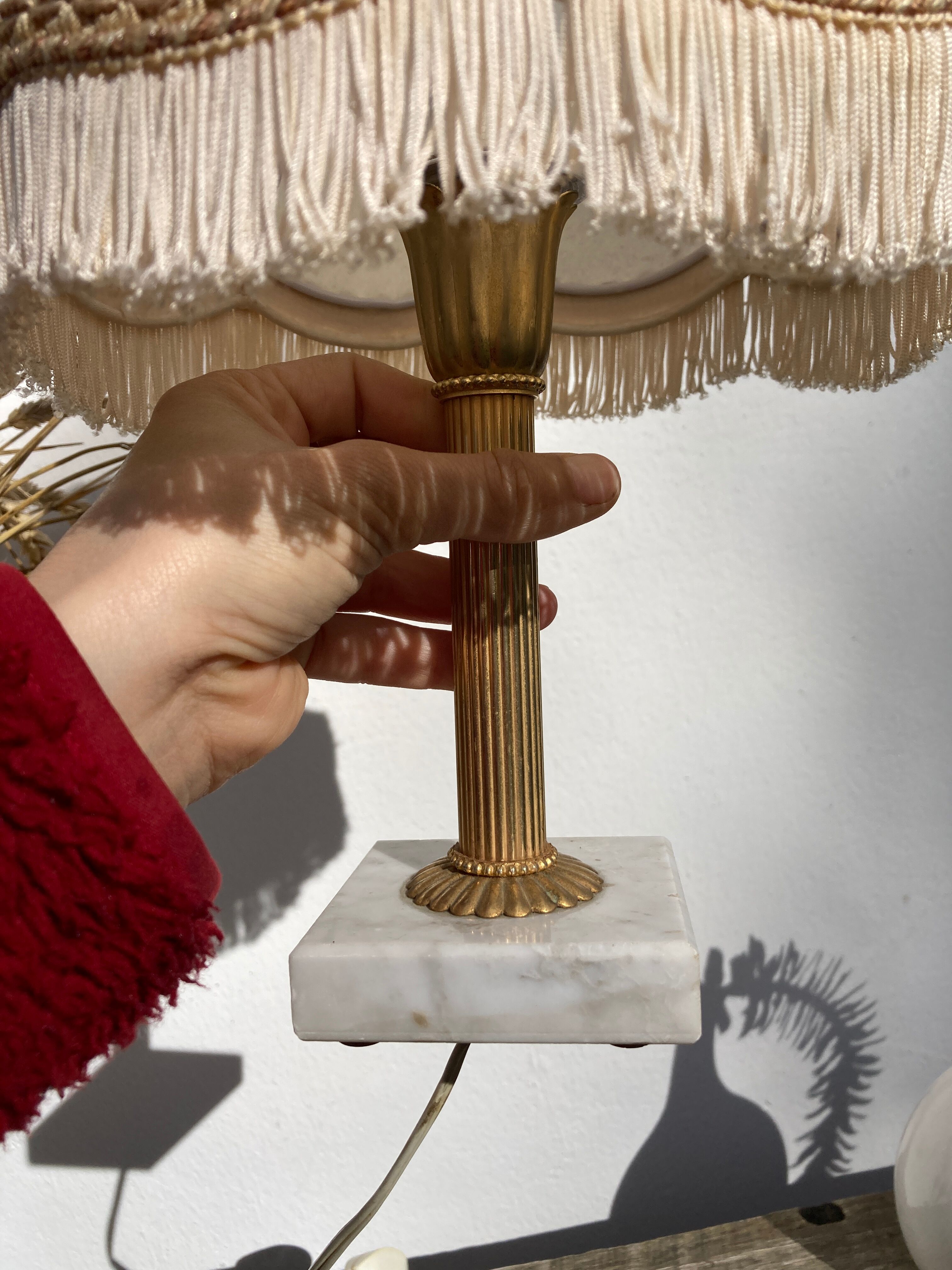 Marble table lamp and antique golden column