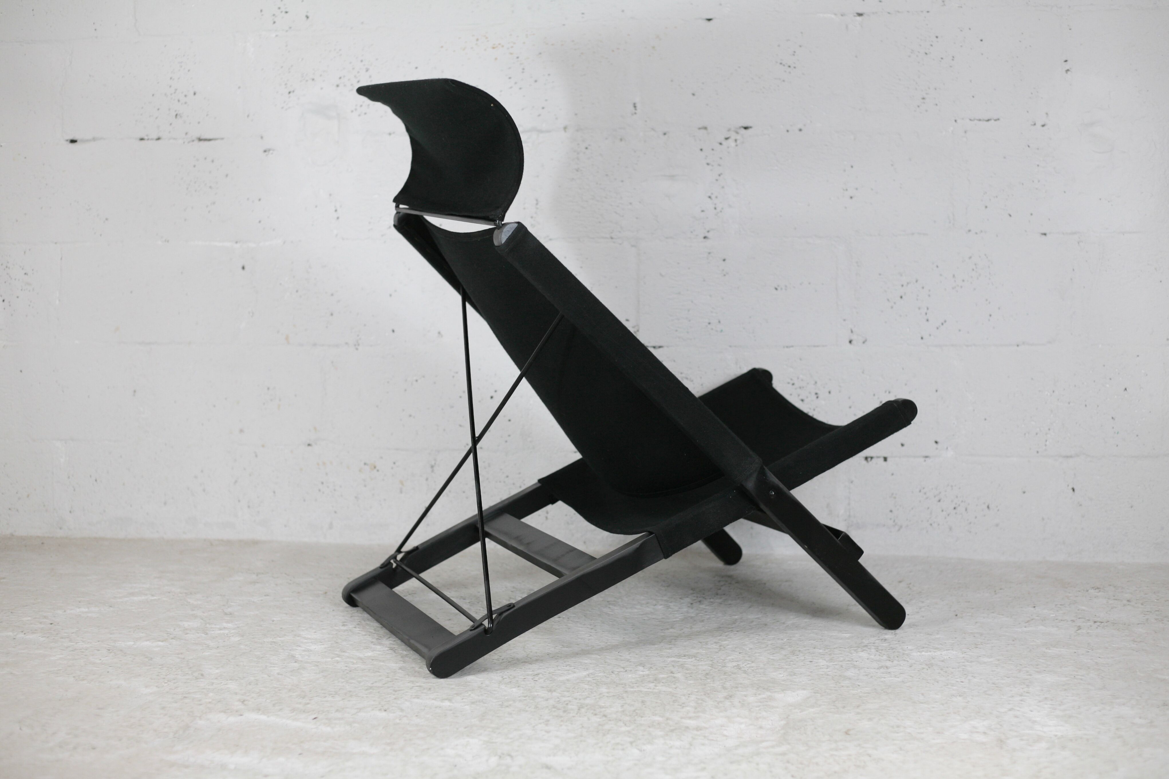 Armchair by Tord Bjorklund, black wood, steel and canvas. Ed. Ikéa, circa 1990.
