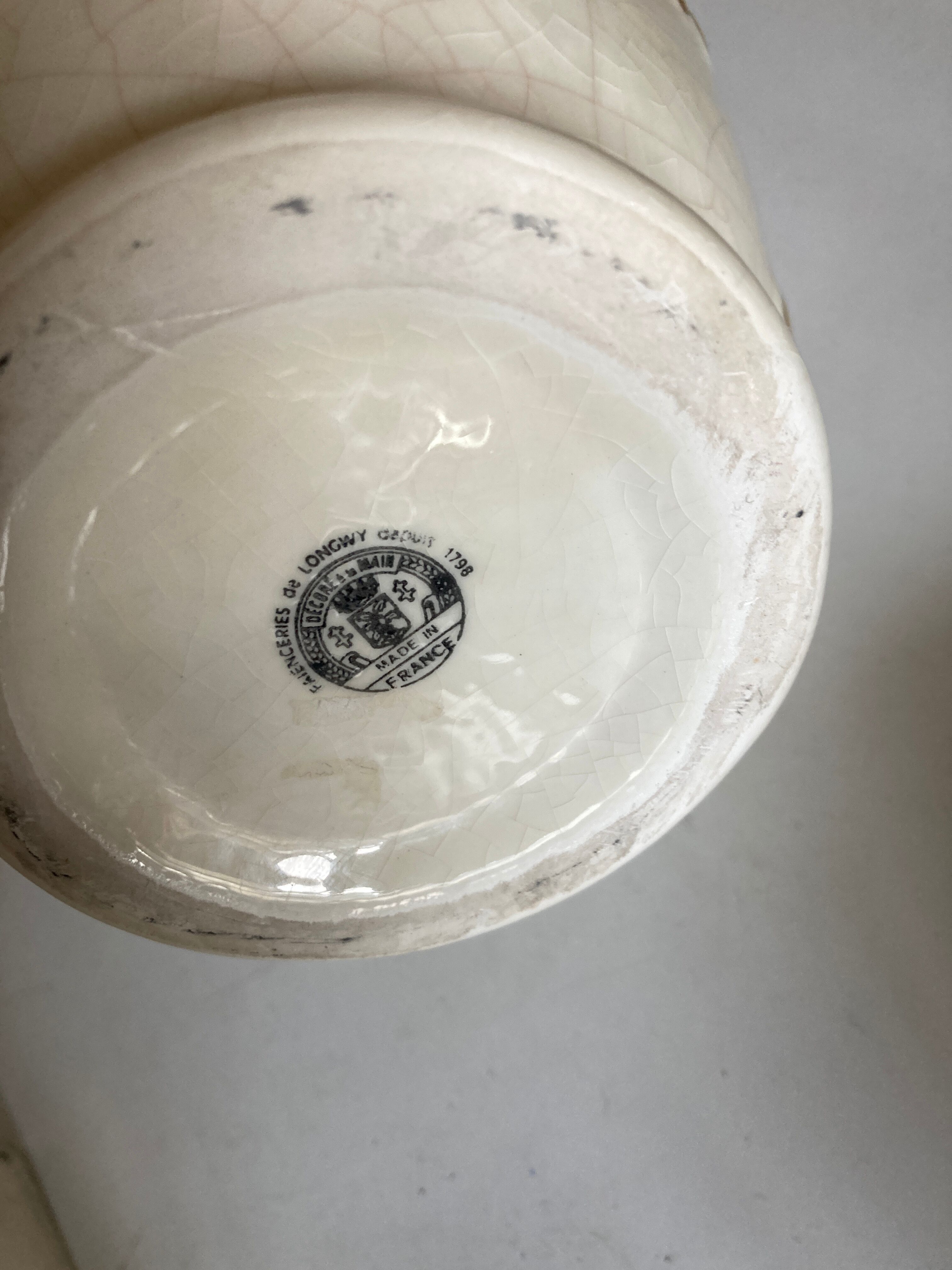 Vase en céramique faïence de Longwy 1960 fleurs or
