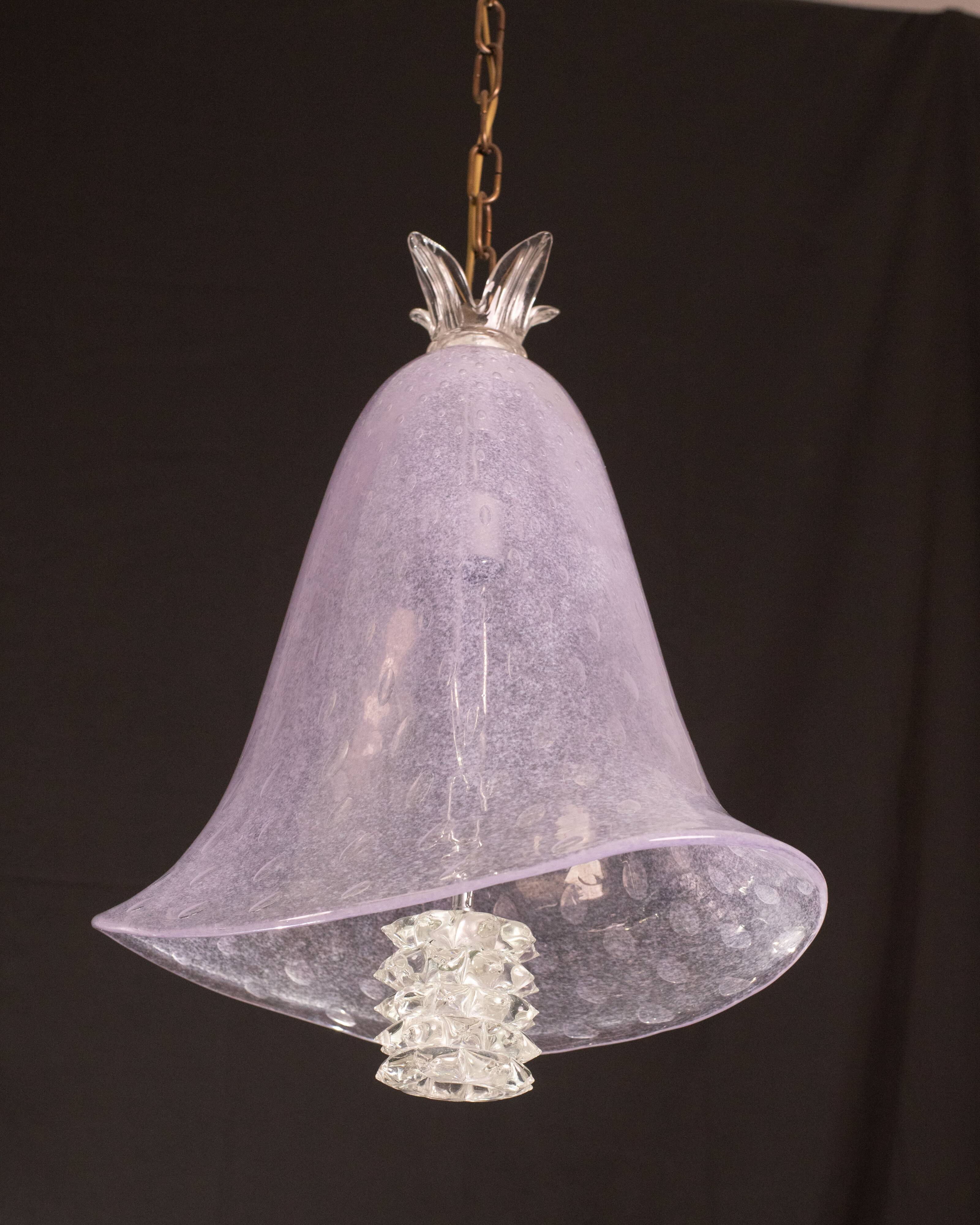 Elegant Barovier e Toso Lantern in Bubble Glass with a Rostrato glass element