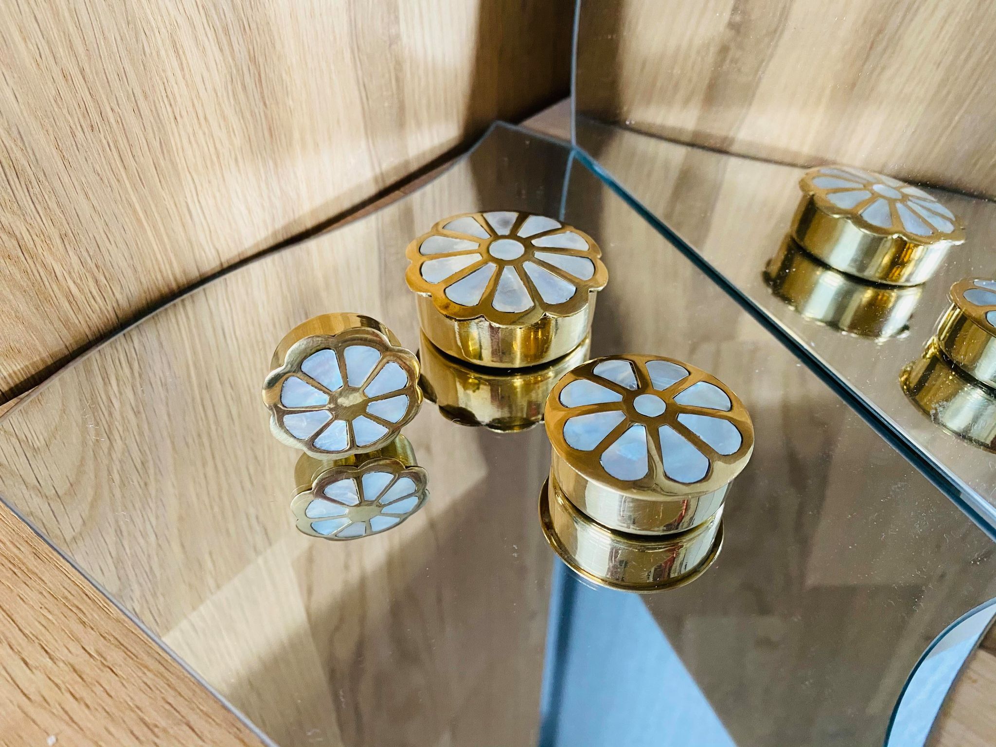 Trio of brass and mother-of-pearl boxes