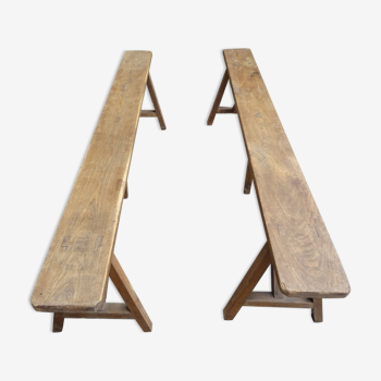 Pair of oak farmhouse benches 2m