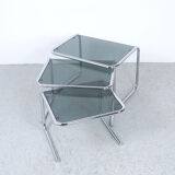 Vintage chromed nesting tables with smoked glass