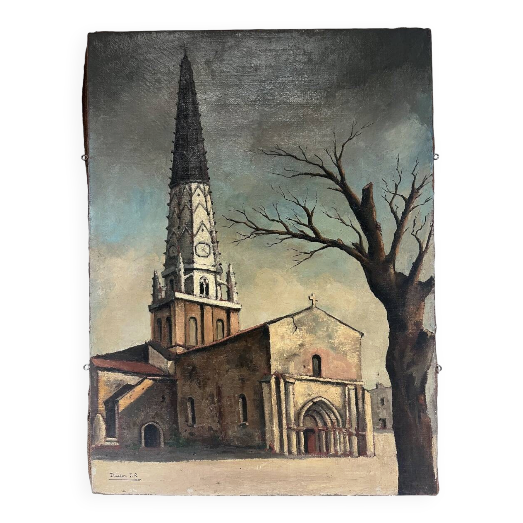 Jean Robert Ithier (1904-1977) Ars en Ré, View of the church, oil on canvas signed