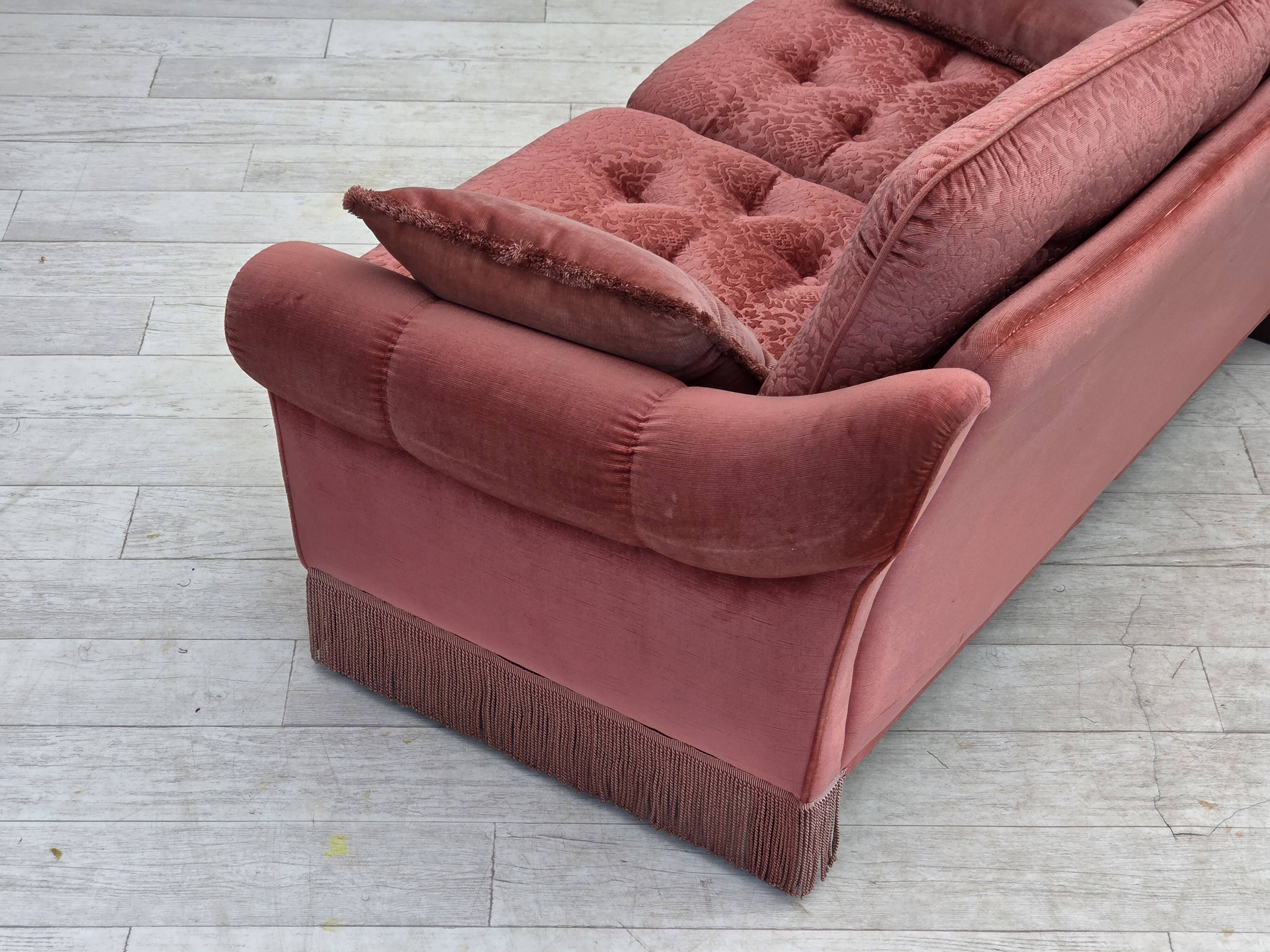1980s, Scandinavian 2-seater sofa, pink furniture velour.