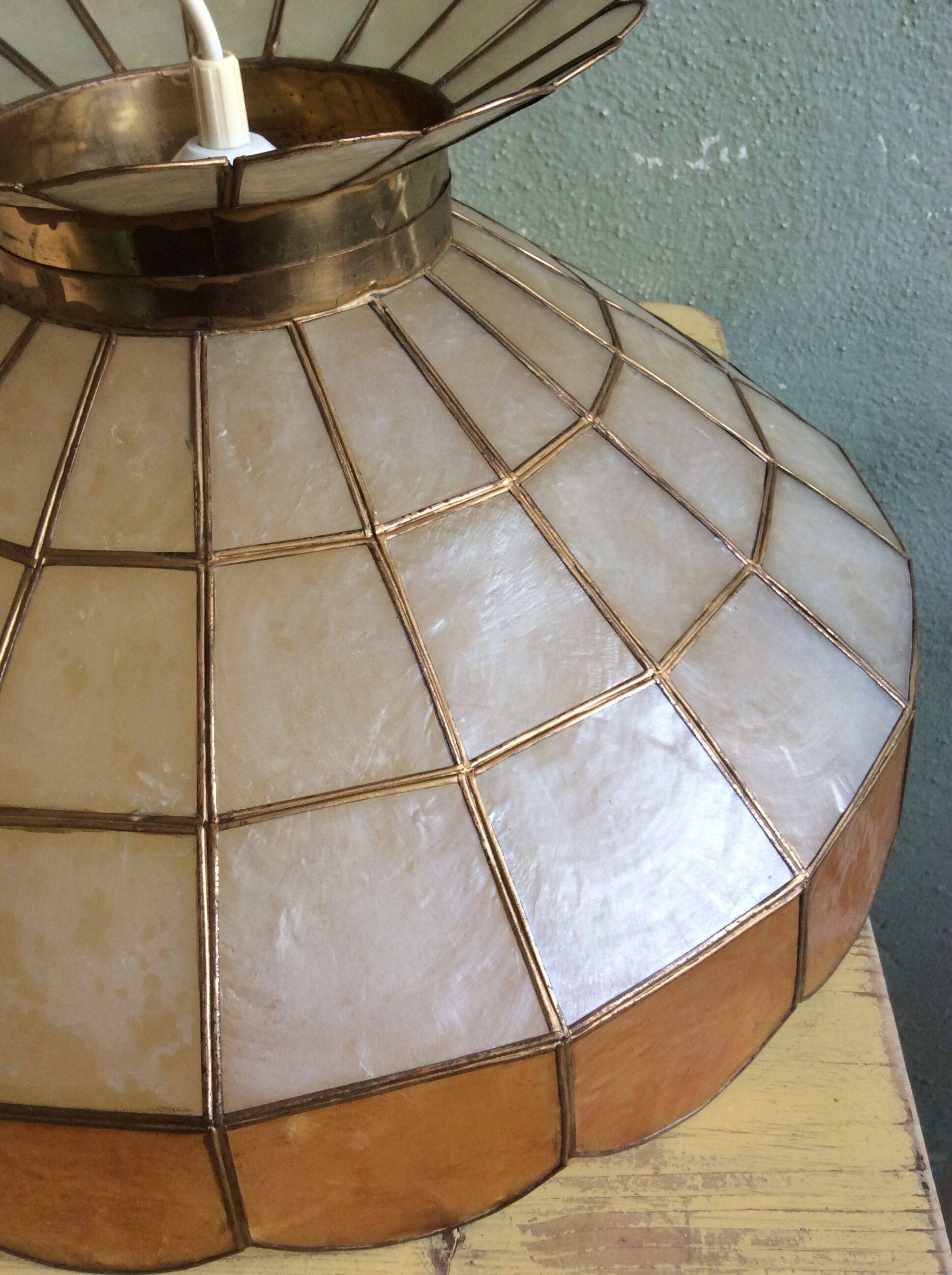 70s mother-of-pearl and brass pendant light