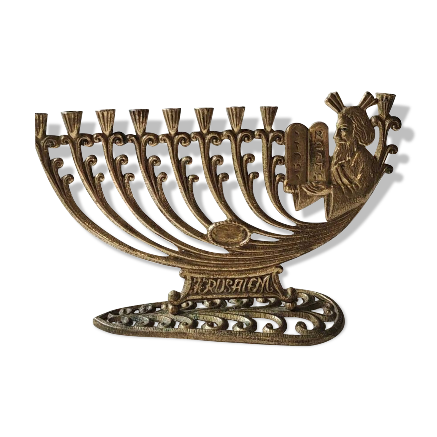 Ménorah/chandelier hébreu à 9 branches + bougies/ jérusalem, signé wainberg israël