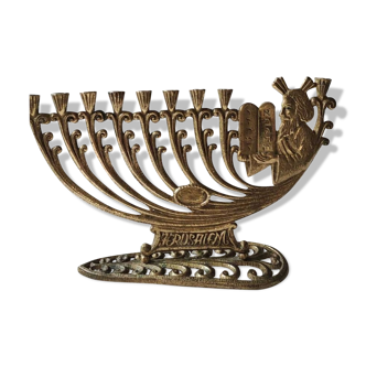 Ménorah/chandelier hébreu à 9 branches + bougies/ jérusalem, signé wainberg israël
