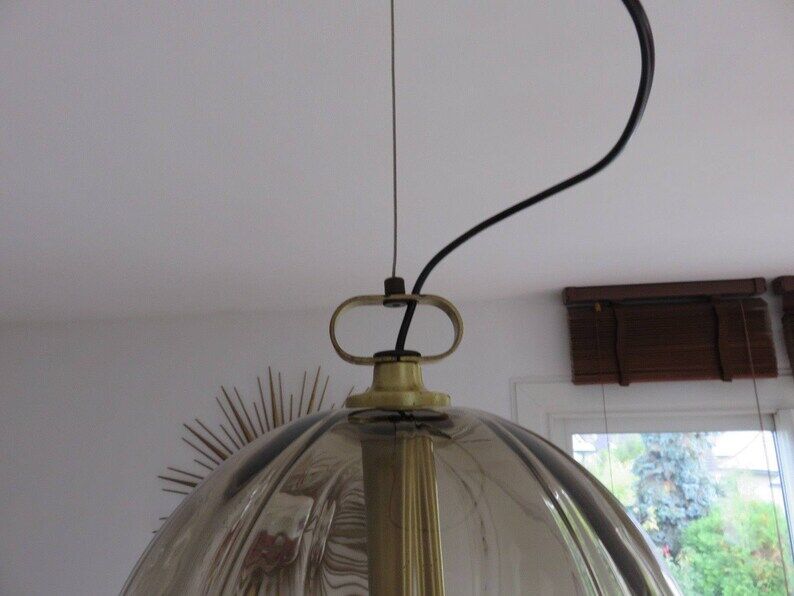 Peill & putzler suspension smoked glass and brass 70s