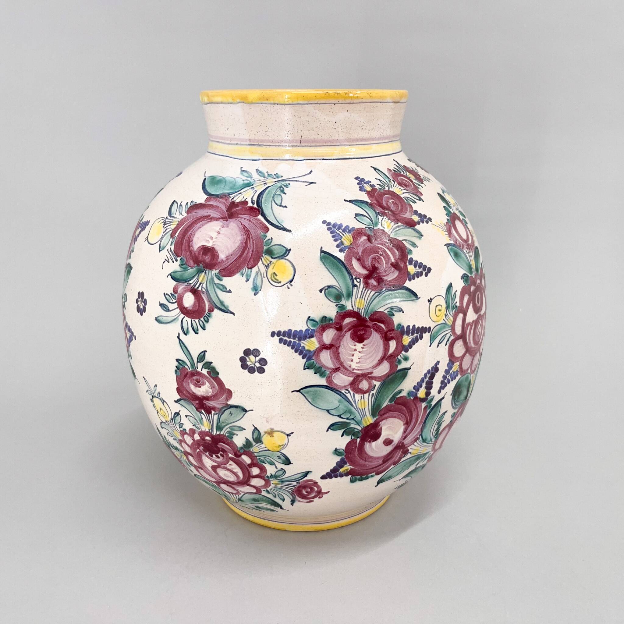 1950s Large Hand Painted Tupesy Ceramic Vase