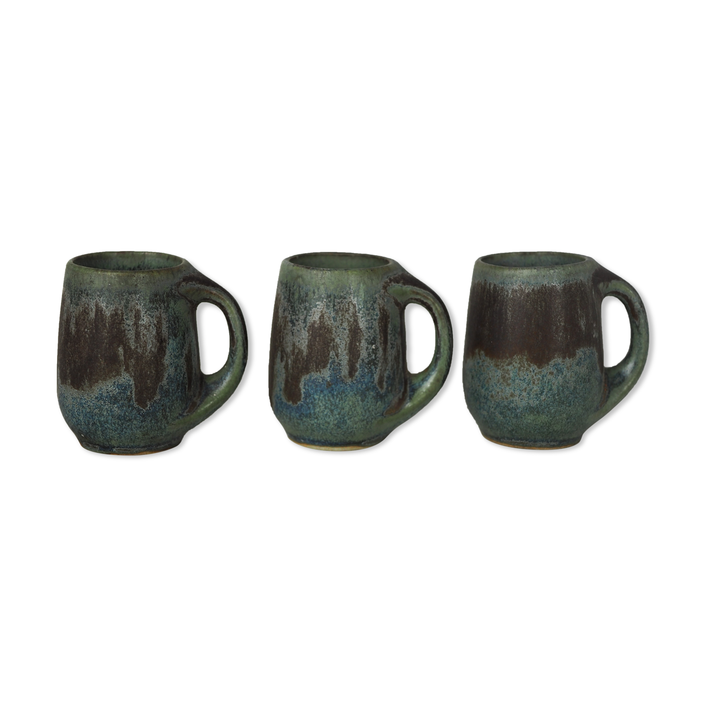 Set of 3 miniature mugs in gray-green sandstone - Denbac - early XXth