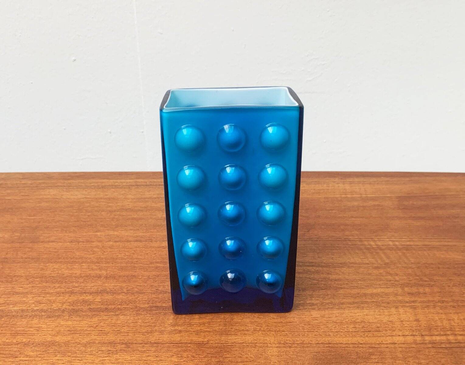 Mid-century German block glass bubble vase by Karl Friedrich Glass.