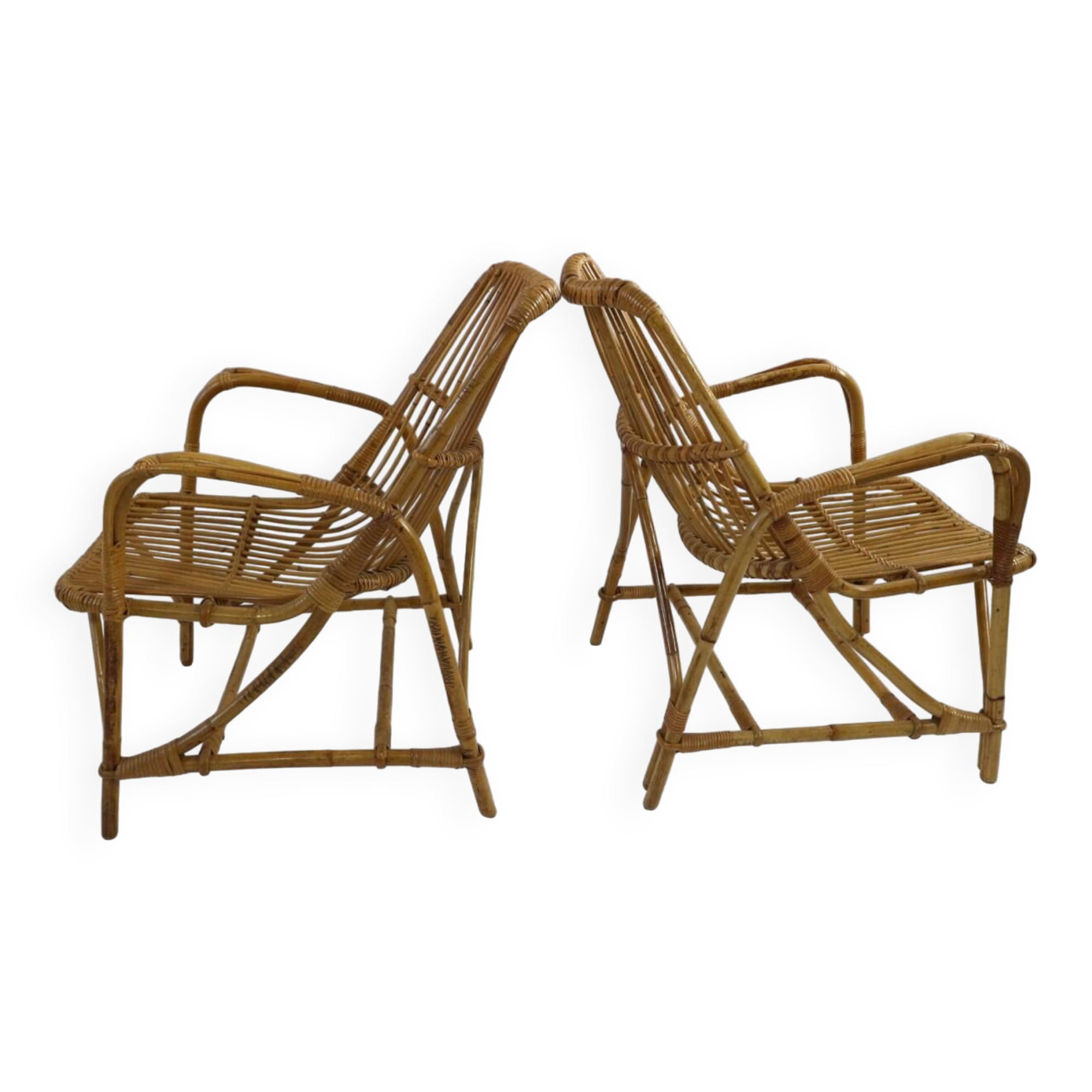 Pair of vintage bamboo armchairs, Bonacina style