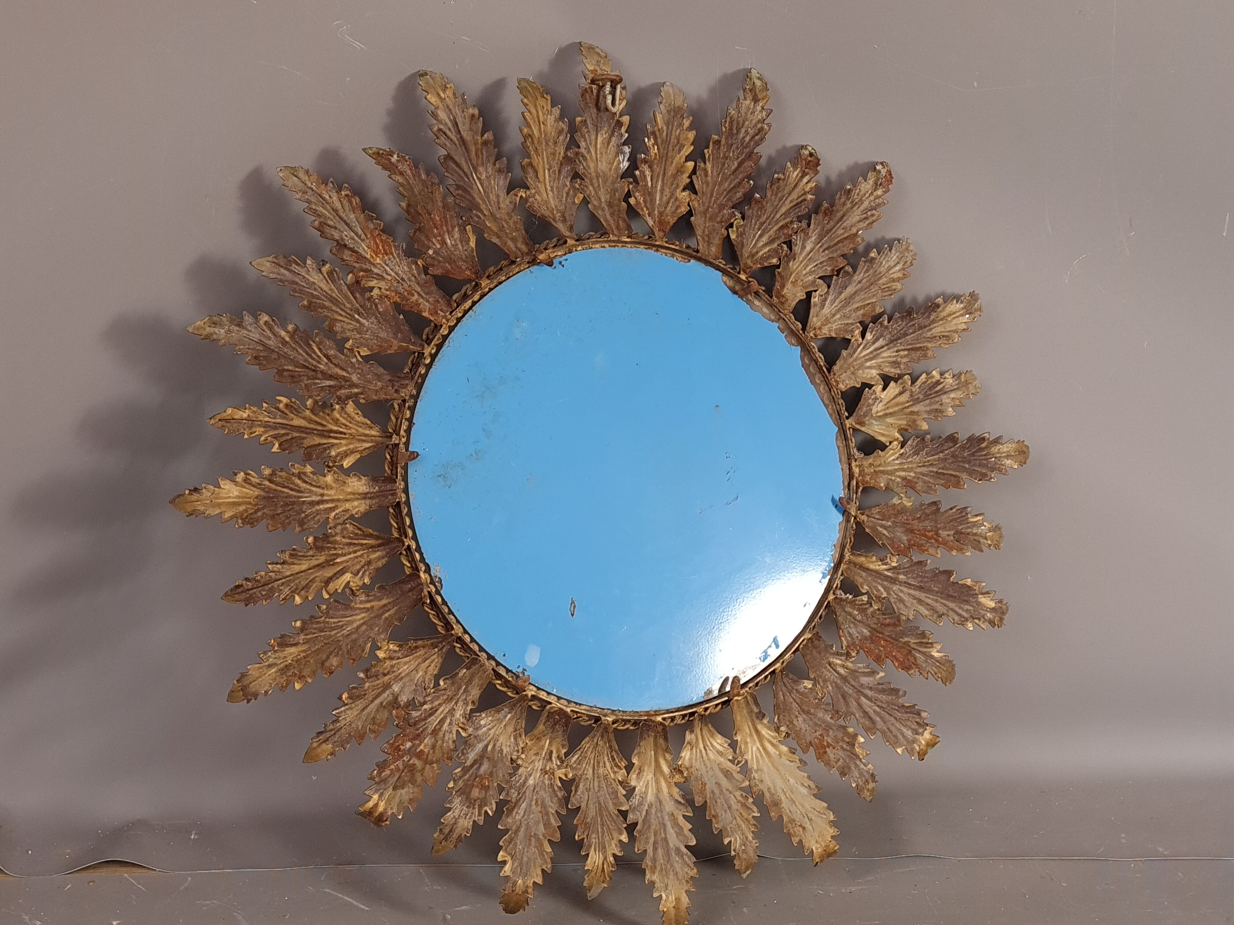 Mirror sun acanthus sheets vintage gold metal 50s