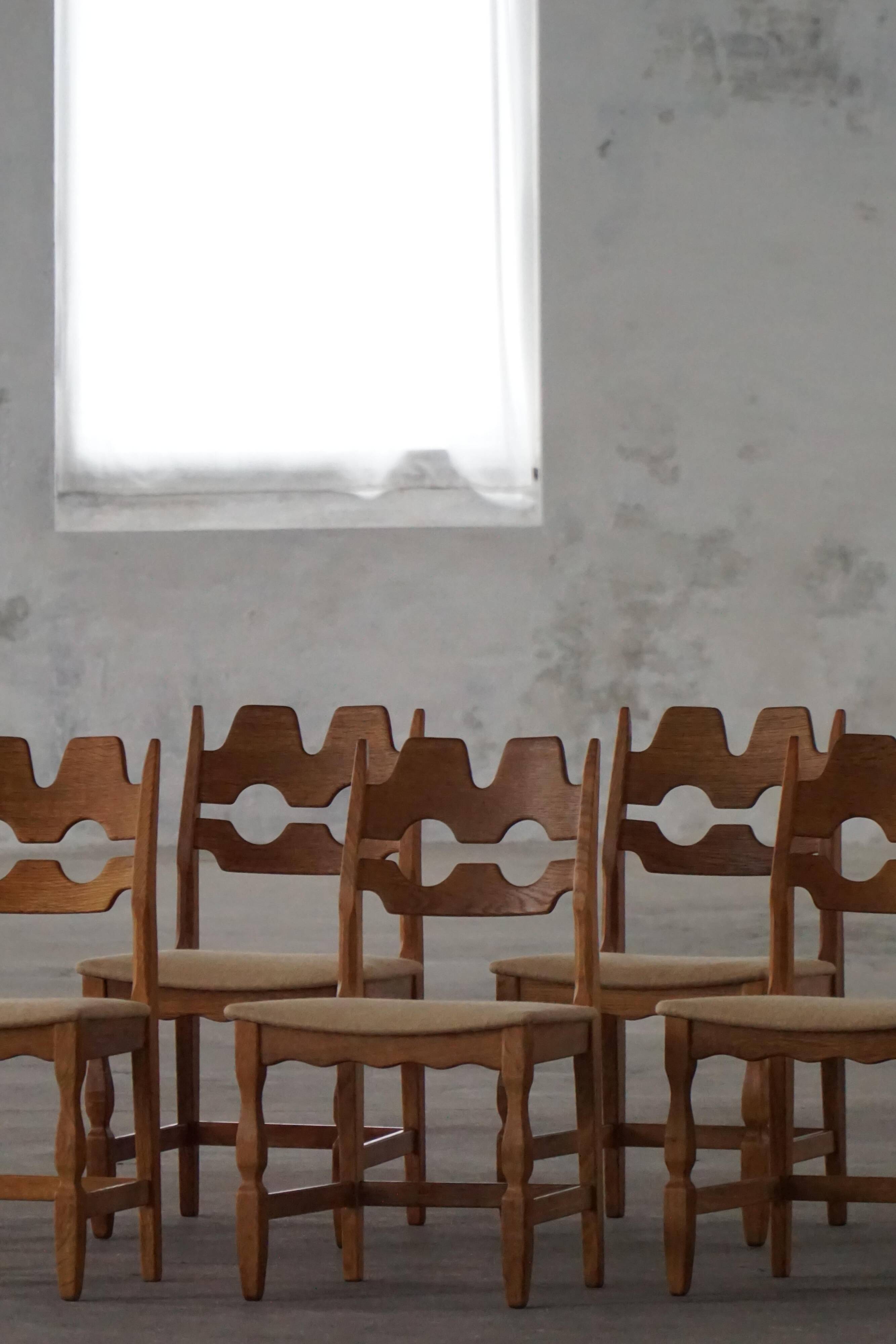 Set of 8 Razorblade chairs in oak and jute by Henning Kjærnulf, 1960s