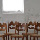 Set of 8 Razorblade chairs in oak and jute by Henning Kjærnulf, 1960s