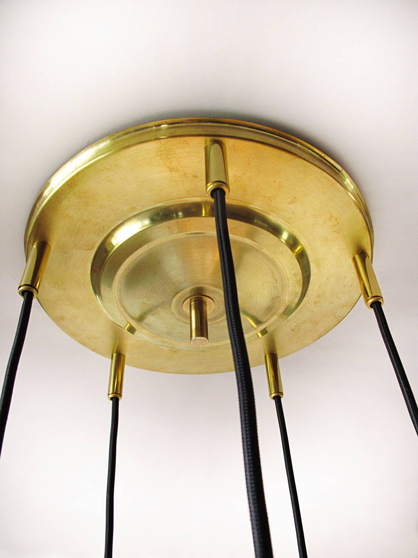 Fisher brass and amber glass pendant light 1960