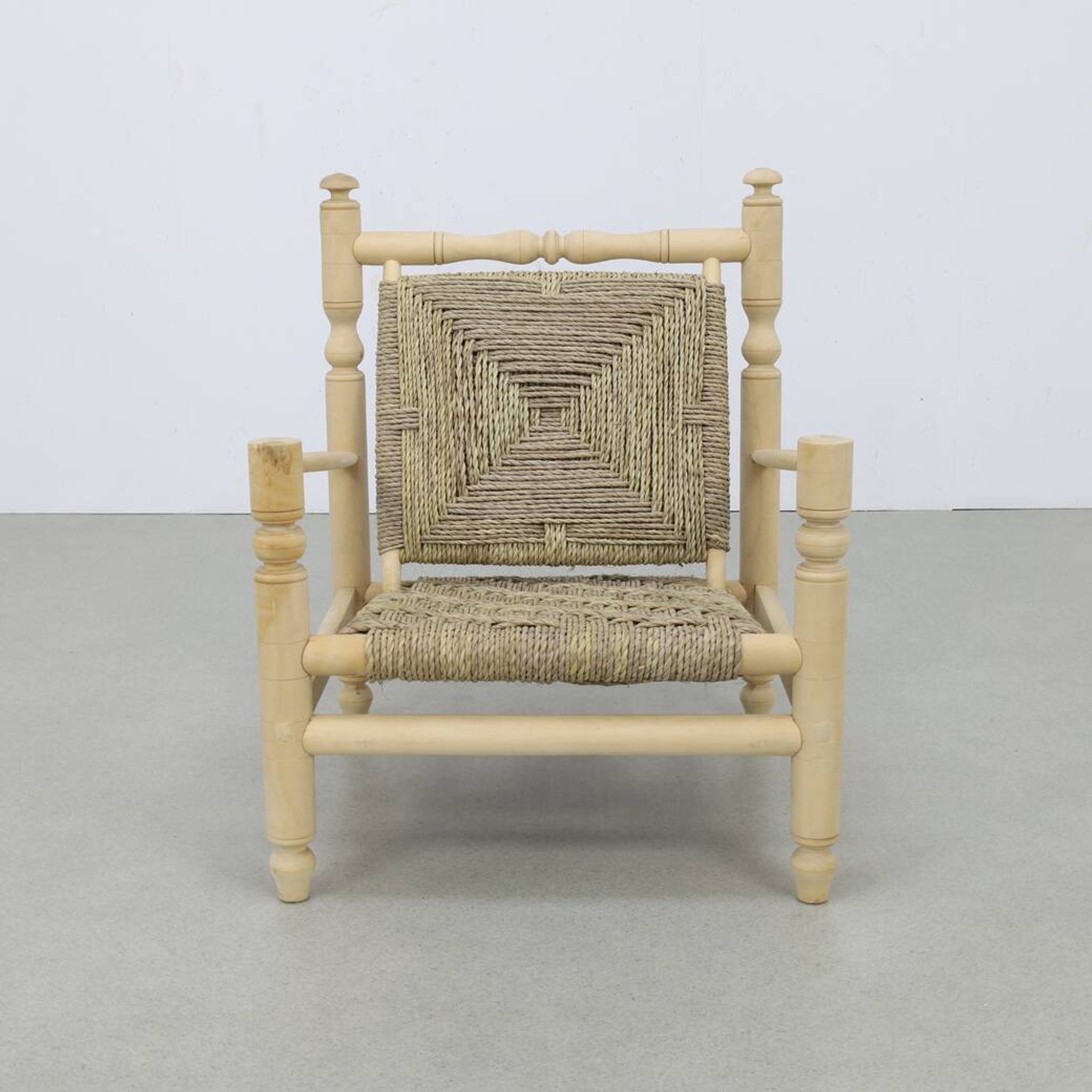 Chaise basse vintage en corde de teck naturel, années 1970