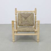 Chaise basse vintage en corde de teck naturel, années 1970